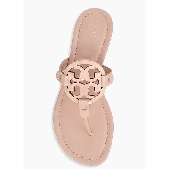 Tory Burch womens size 7.5 Miller Patent Leather Thong Sandals tan nude - Picture 1 of 10